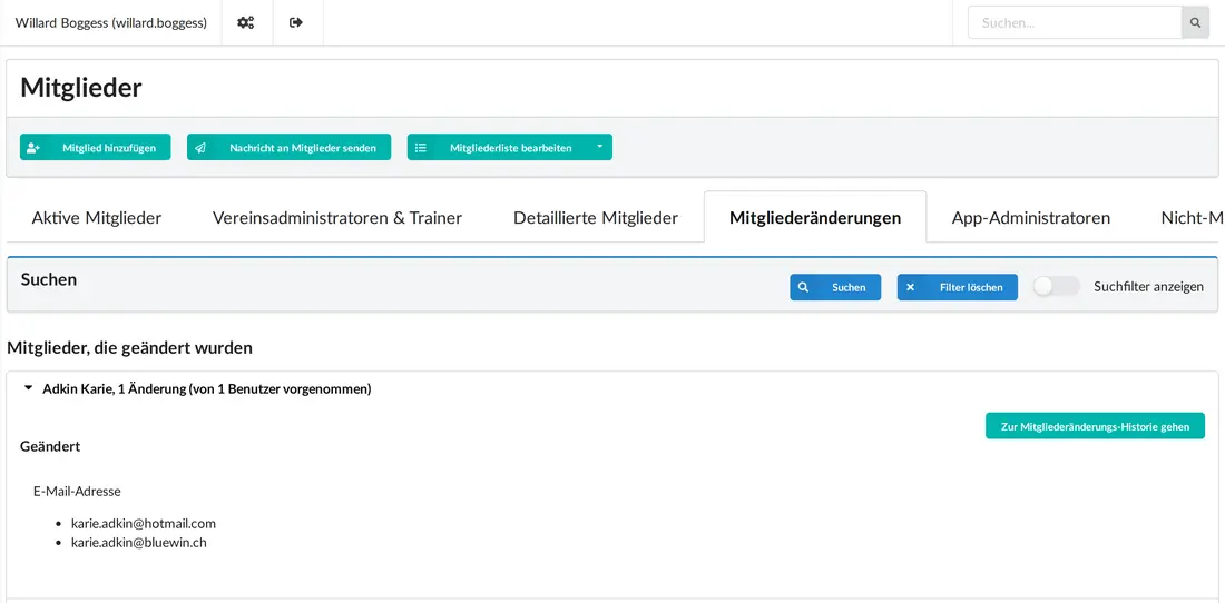 Die Liste der Mitgliederänderungen seit einem gewählten Datum