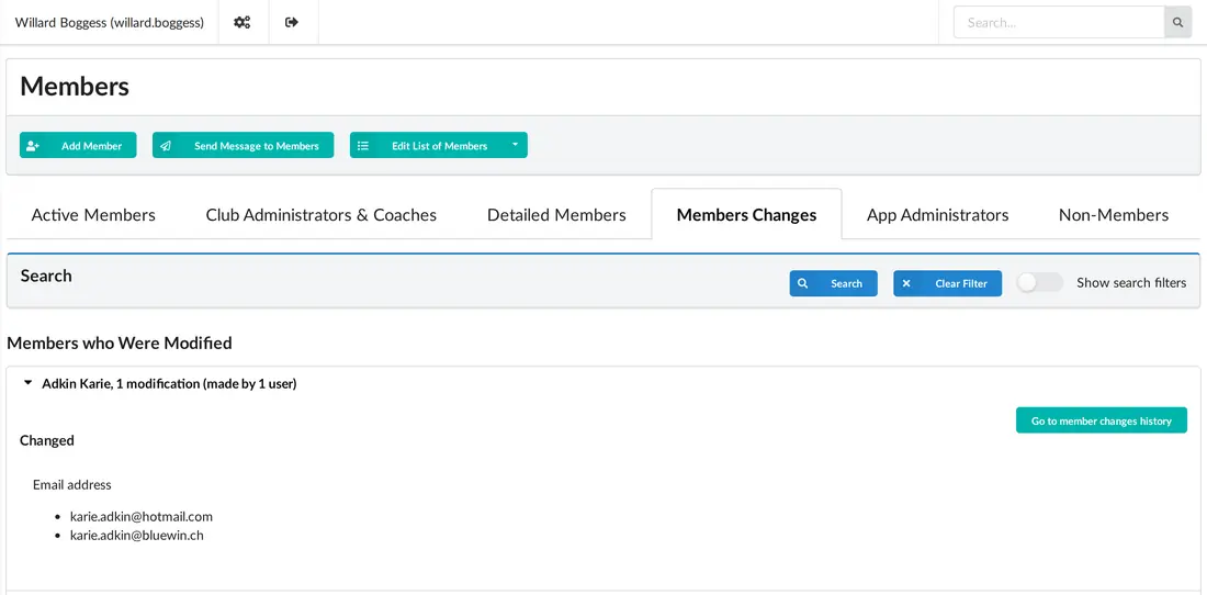 The list of member changes since a chosen date